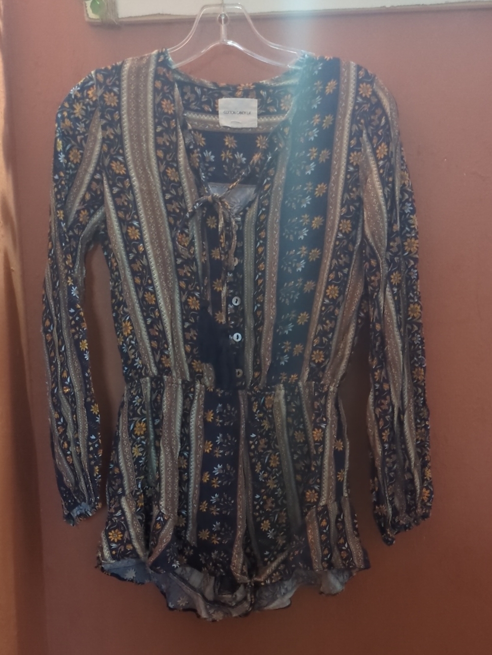 Cotton Candy Navy Blue and Mustard Floral Romper